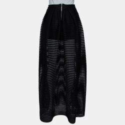 Pre Owned Maje Black Perforated Mesh Pleated Maxi Skirt M