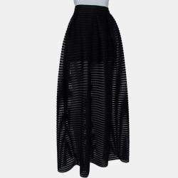 Pre Owned Maje Black Perforated Mesh Pleated Maxi Skirt M