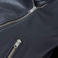 Maje Midnight Blue Lamb Leather Fringed Biker Jacket L