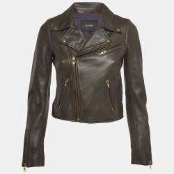 Maje Brown Leather Zipper Biker Jacket S