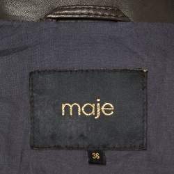 Maje Brown Leather Zipper Biker Jacket S