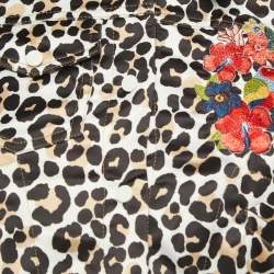 Maje White Animal Print Embroidered Satin Biker Jacket XS