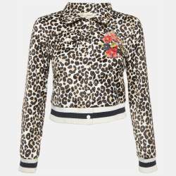 Maje White Animal Print Embroidered Satin Biker Jacket XS