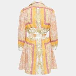 Pre Owned Maje Orange Scarf Print Linen Cutout Mini Dress S