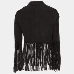 Maje Black Suede Leather Fringed Crop Jacket M