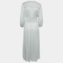 Maje Cream Satin Tie-Up Neck Gathered Midi Dress M