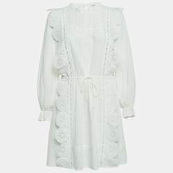 Maje White Ravia Cotton Lace Long Sleeve Mini Dress M