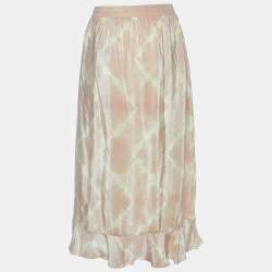 Maje Beige Tie Dye Satin Jitye Ruffled Midi Skirt S
