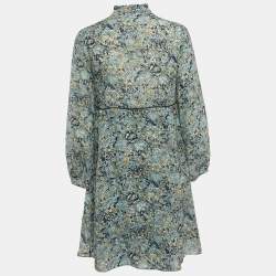 Pre Owned Maje Floral Print Chiffon Tie-Up Neck Mini Dress M