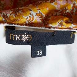 Pre Owned Maje Yellow Floral Print Cotton Ruffled Midi Dress M