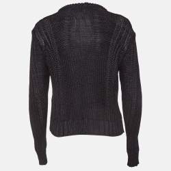Maje Black Cable Knit Crew Neck Sweatshirt S