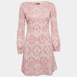 Maje White/Pink Printed Pleated Mini Dress XS