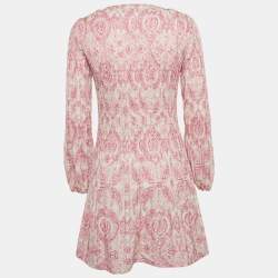 Maje White/Pink Printed Pleated Mini Dress XS