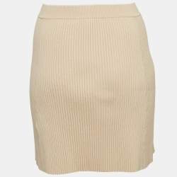 Pre Owned Maje Beige Ribbed Knit Buttoned Mini Skirt M