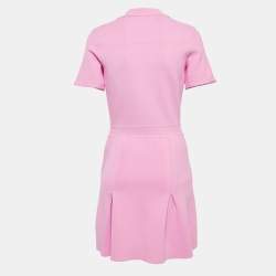 Maje Pink Knit Button-Detail Pleated Mini Dress m