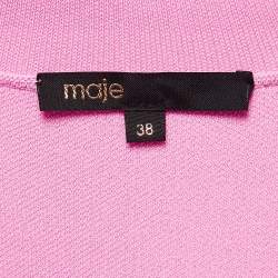 Maje Pink Knit Button-Detail Pleated Mini Dress m