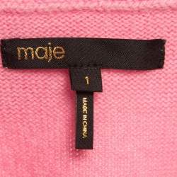Maje Pink Rib Knit Molantti Frill Detail Cardigan S