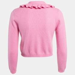 Maje Pink Rib Knit Molantti Frill Detail Cardigan S