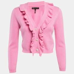 Maje Pink Rib Knit Molantti Frill Detail Cardigan S