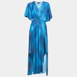 Maje Blue Ombre Satin Cut-Out Asymmetric Midi Dress L