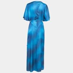 Maje Blue Ombre Satin Cut-Out Asymmetric Midi Dress L