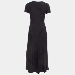Maje Black Pleated Knit Cut-Out Detail Midi Dress L