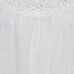 Pre Owned Maje White Textured Cotton Crochet Yoke Detail Blouse M