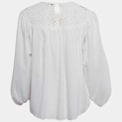 Pre Owned Maje White Textured Cotton Crochet Yoke Detail Blouse M