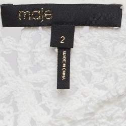 Pre Owned Maje White Textured Cotton Crochet Yoke Detail Blouse M
