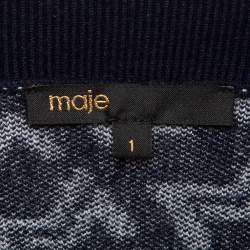 Maje Navy Blue/White Monogram Knit Cardigan and Mini Skirt Set S/XS