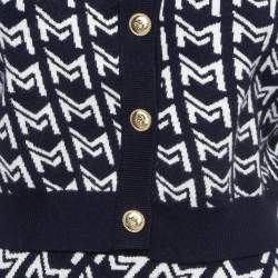 Maje Navy Blue/White Monogram Knit Cardigan and Mini Skirt Set S/XS