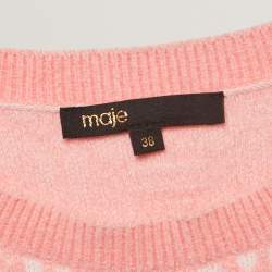 Maje Pink Embossed Knit Three Quarter Sleeve Mini Dress S