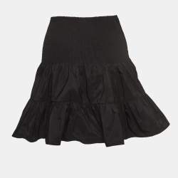 Maje Black Synthetic Smocked Detail Tiered Mini Skirt S