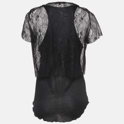 Maje Black Patterned Lace and Knit Layered Top L
