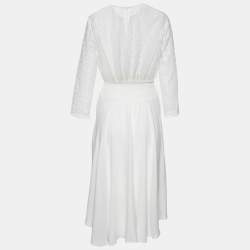 Maje White Lace & Crepe Flared Midi Dress S