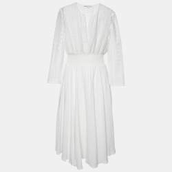 Maje White Lace & Crepe Flared Midi Dress S