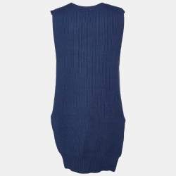 Maje Blue Wool Knit High-Low Sleeveless Sweater Top M