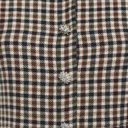 Pre Owned Maje Brown Plaid Cotton Blend Lace Collar Mini Dress S