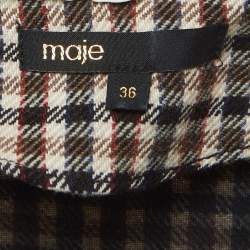 Pre Owned Maje Brown Plaid Cotton Blend Lace Collar Mini Dress S
