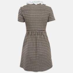 Pre Owned Maje Brown Plaid Cotton Blend Lace Collar Mini Dress S