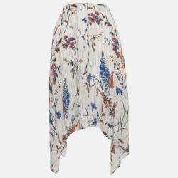 Maje White Printed Lurex Asymmetric Midi Skirt S