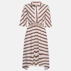 Pre Owned Maje White/Red Striped Gabardine Asymmetric Midi Dress XL 