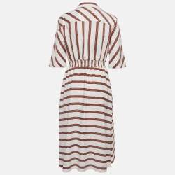 Pre Owned Maje White/Red Striped Gabardine Asymmetric Midi Dress XL 