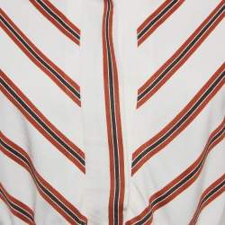 Pre Owned Maje White/Red Striped Gabardine Asymmetric Midi Dress XL 