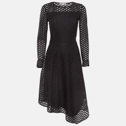 Pre Owned Maje Black Eyelet Lace Fit and Flare Midi Dress S
