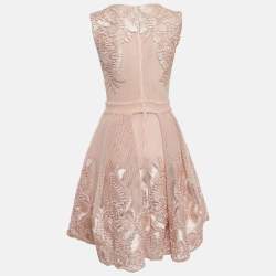 Pre Owned Maje Pink Nude Floral Embroidered Mesh Short Dress S