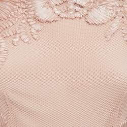 Pre Owned Maje Pink Nude Floral Embroidered Mesh Short Dress S