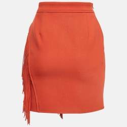 Pre Owned Maje Orange Crepe Fringe Detail  Mini Skirt S