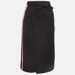 Maje Black Side Stripe Crepe Pencil Wrap Skirt S