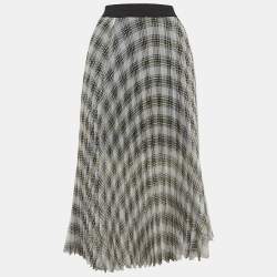 Maje White/Black Checked Chiffon Midi Skirt M